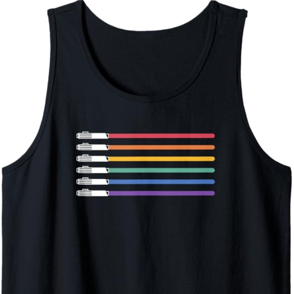 STAR WARS Lightsabers Rainbow Flag Logo Black RAINBOW Tank Top Womens Medium